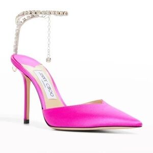 Jimmy Choo Saeda‎ 100mm satin crystal ankle strap pump size 35.5EU